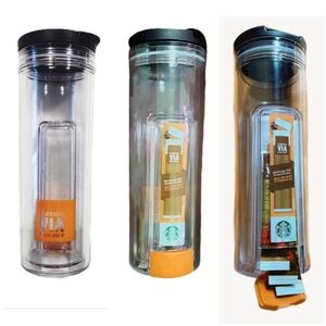 Rare Starbucks Via 2013 Transparent Double Wall Tumbler with Via Pocket